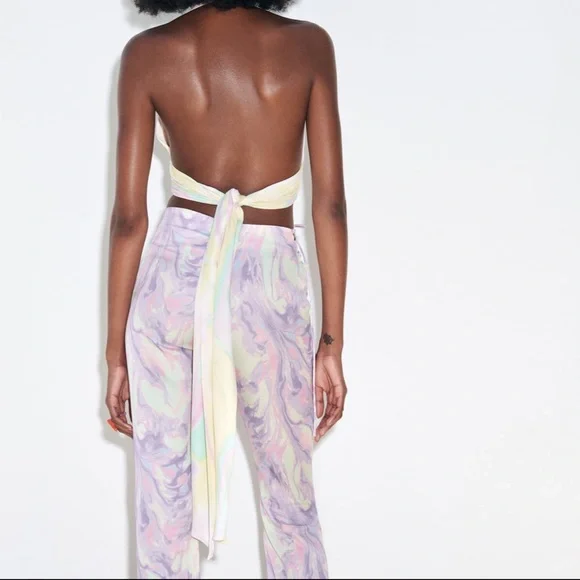 Zara cut out  satin effect pastel tie dye flare pants ,Barbie core - Picture 4 of 8